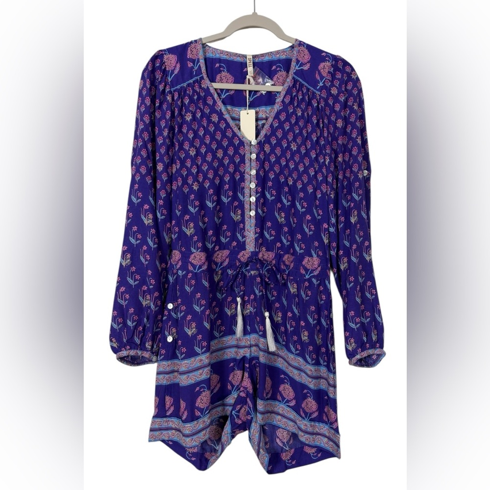 NWT SPELL Bohemian Royale Playsuit Purple Floral Romper Size XS